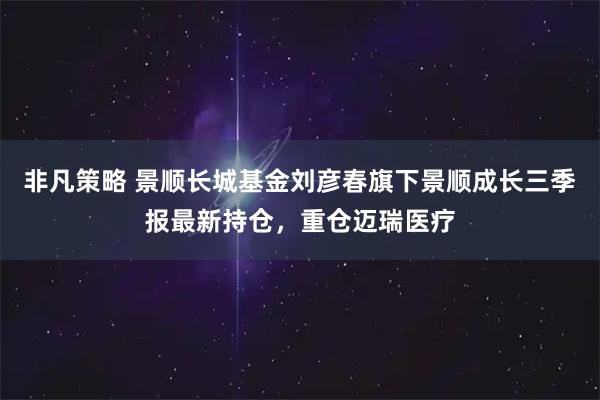 非凡策略 景顺长城基金刘彦春旗下景顺成长三季报最新持仓，重仓迈瑞医疗
