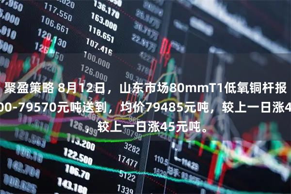 聚盈策略 8月12日，山东市场80mmT1低氧铜杆报价79400-79570元吨送到，均价79485元吨，较上一日涨45元吨。